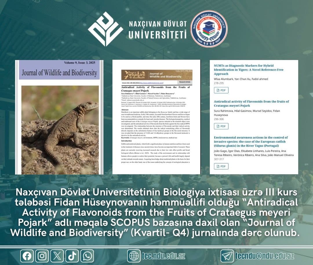Tələbəmizin həmmüəllifi olduğu  məqalə SCOPUS bazasına daxil olan jurnalda dərc olunub
