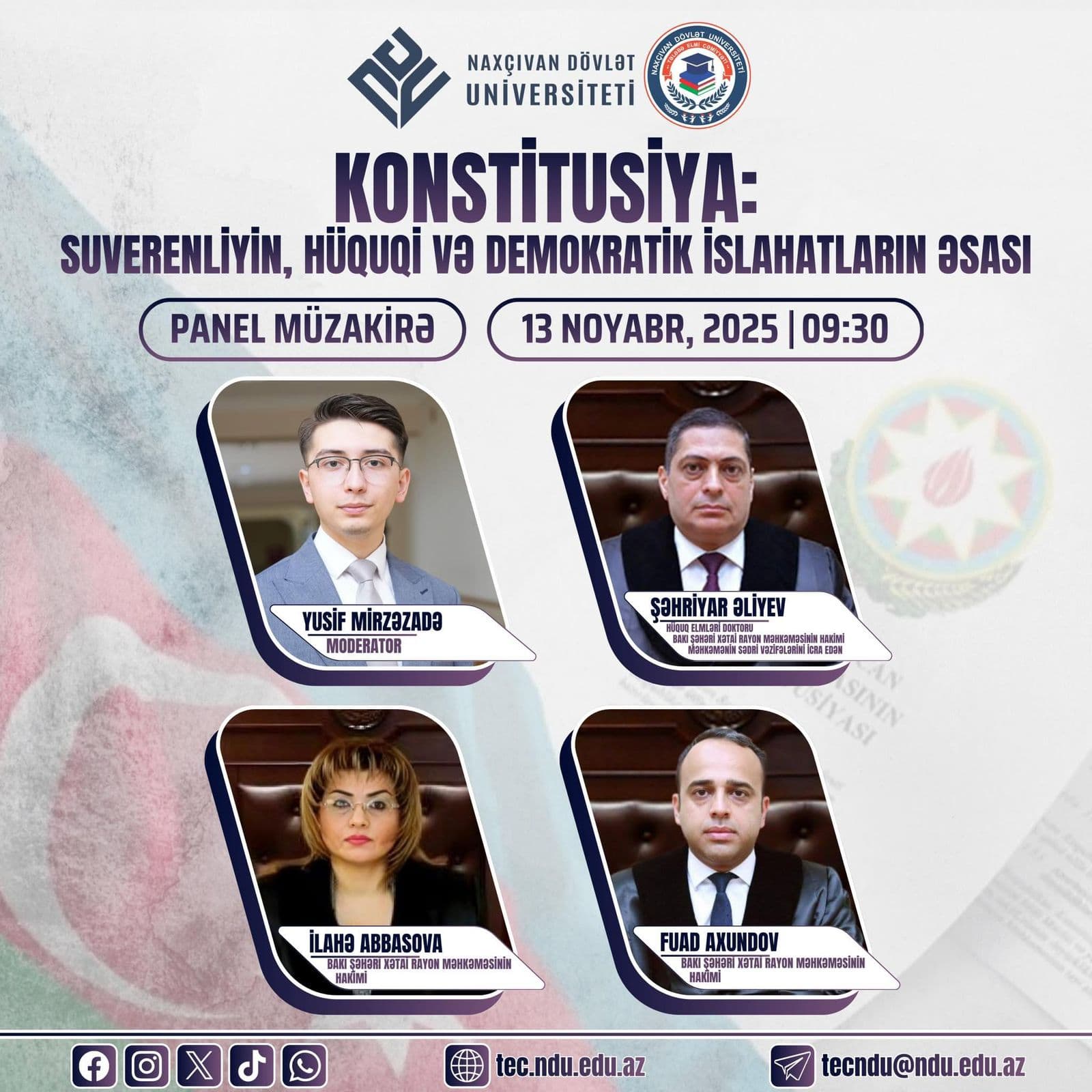 "Konstitusiya: Suverenliyin, hüquqi və demokratik islahatların əsası" adlı panel müzakirə keçiriləcək