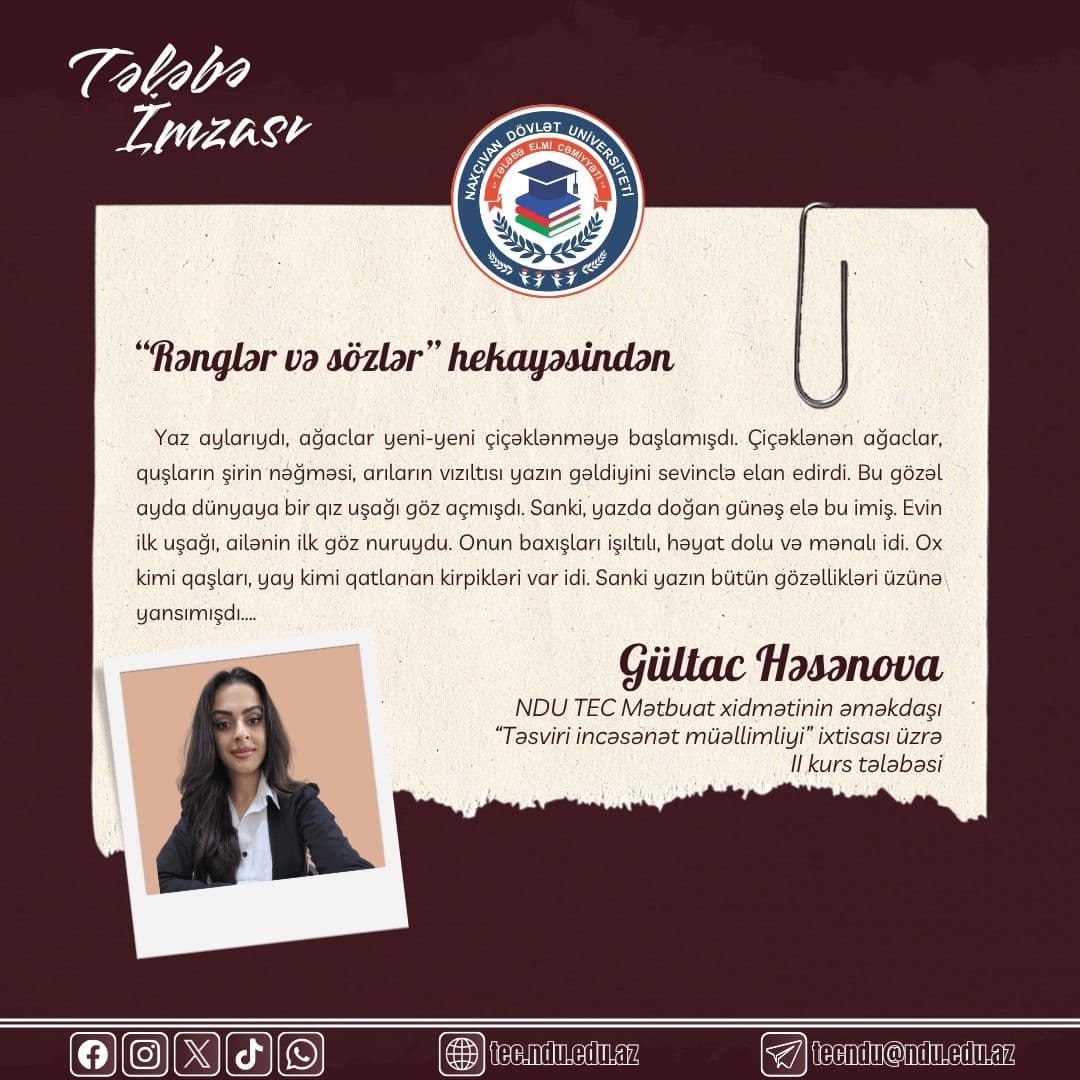 Gültac Həsənova yazır: "Rənglər və sözlər"