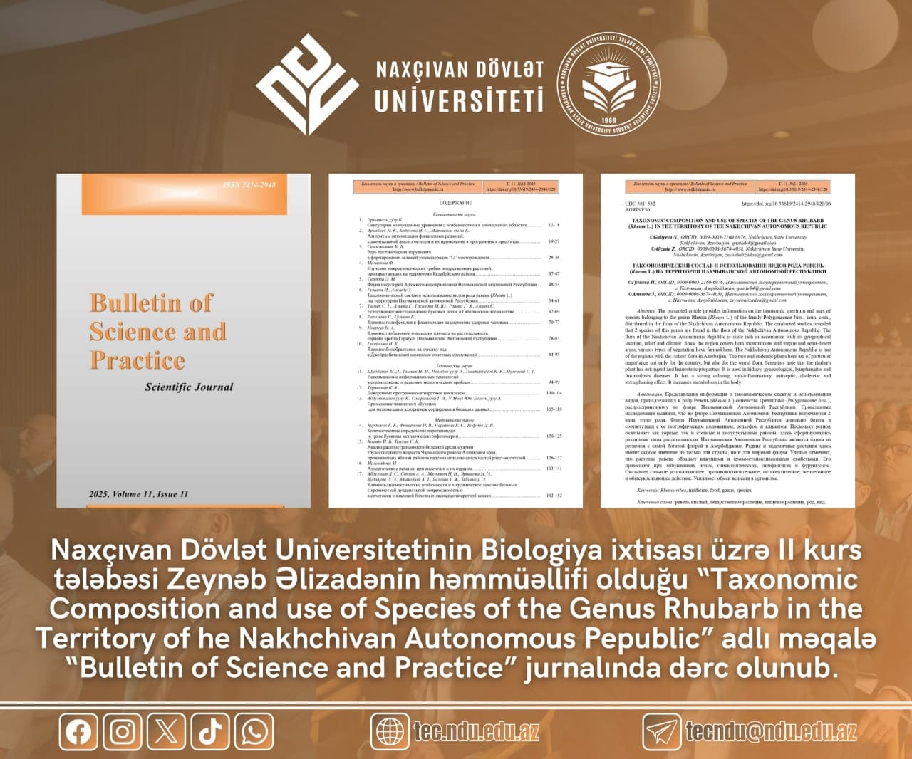 Biologiya ixtisası üzrə II kurs tələbəsi Zeynəb Əlizadənin məqaləsi dərc olunub